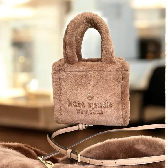 kate spade Ellie Light Fawn Faux Fur Small Tote - Picture 2 of 8